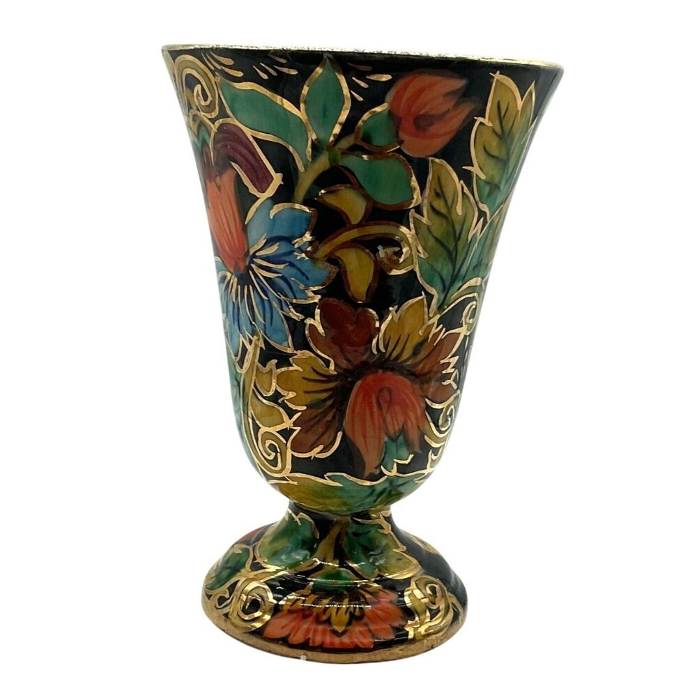 Vtg H. Bequet Quaregnon Belgium Hand-Painted Floral Vase With Gold Accents 7"